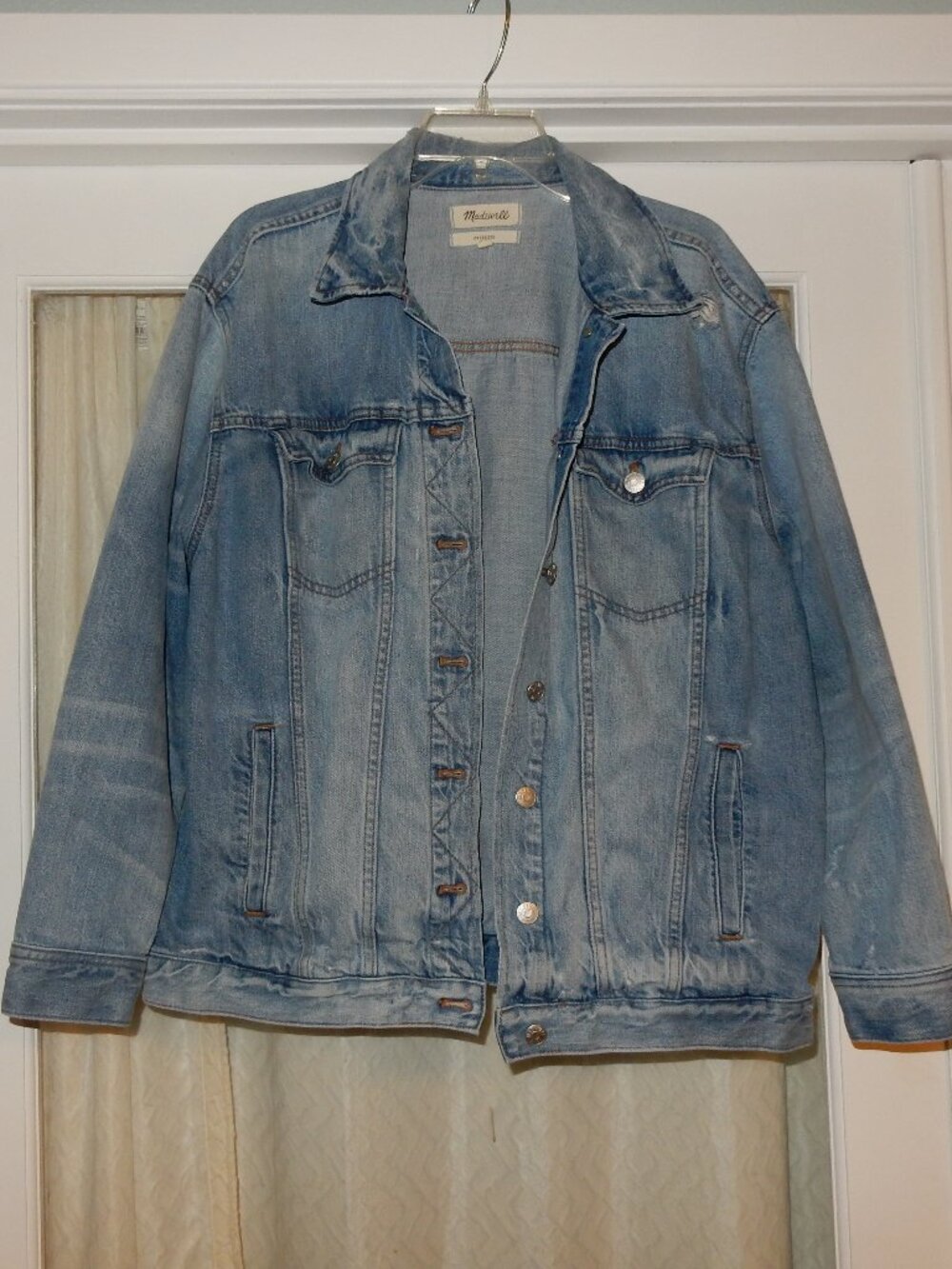 Madewell Women's 1X distressed denim blue jean jacket NO STRETCH